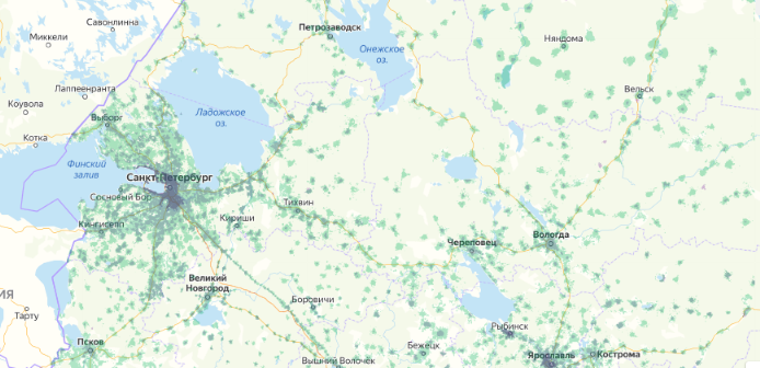 Зона покрытия МТС на карте Нурсултан 